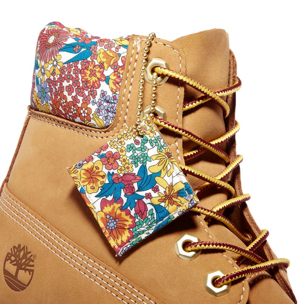Bototos Timberland Mujer 6-Inch Premium Waterproof Made With Liberty Fabric Marrones - Chile MOC-376